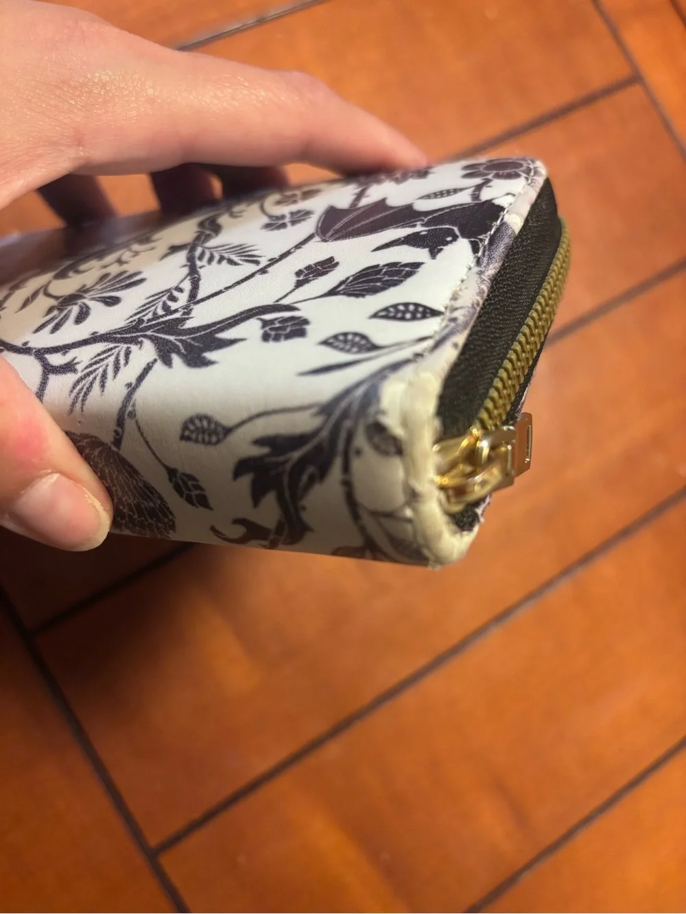 Floral Bat Print Zip Wallet - Black on White